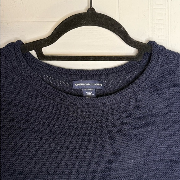 American Living Navy Crochet Cotton Blend Tunic Top Crew Neck 3/4 Sleeve XL New - Picture 2 of 10